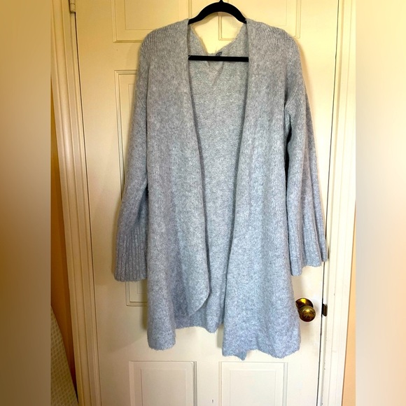 Aerie Fuzzy Open Front Cozy Knit Cardigan Gray Womens Size Large Wool Alpaca - Picture 9 of 10